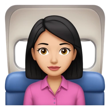A woman wearing a pink shirt with black hair on a plane! sticker