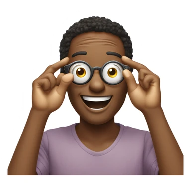 "Create an emoji representation of a joyful celebration gesture where both hands form circles in front of the eyes, mimicking glasses. The design should focus on the playful and fun energy of the gesture."






 sticker