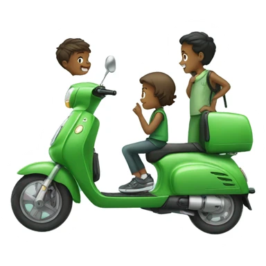 Green scooter with kids  sticker