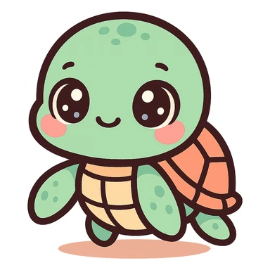 super kawaii chibi baby sea turtle character, soft pastel colors, big sparkling eyes, bolder outline, soft shadow, high contrast, minimal clean layout, PNG, transparent background sticker