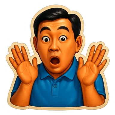 The same Japanese man looks at the viewer with a surprised look, and his hands are empty sticker