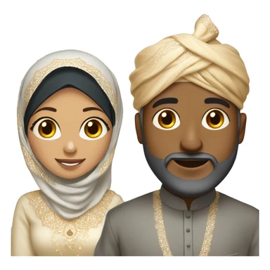 Indian Muslim man with African Hijabi woman wedding sticker