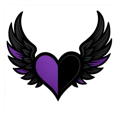emo heart with wings, black and purple, no background sticker