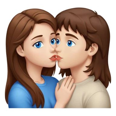 Brown hair girl with blue eyes kissing brown hair boy with brown eyes sticker