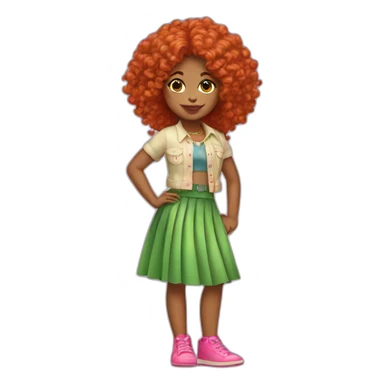 curly red hair girl with green and pink shoes and disco seventies skirt sticker