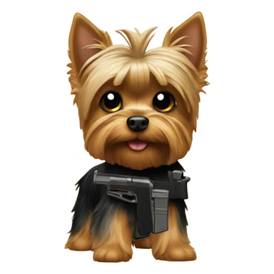 Yorkie with pistol sticker