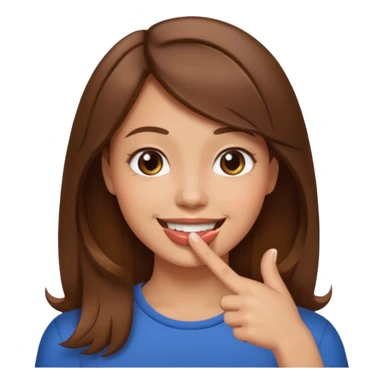 smiling face with a finger in its mouth, flirty  brown hair sticker