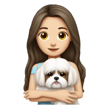 Brunette girl long hair, hugging her white Shih tzu sticker