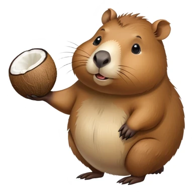 A cute capybara with a round coconut-shaped body, brown and hairy like a coconut sticker