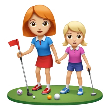 Crazy golf lady and boy sticker