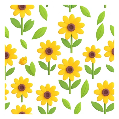 3D iOS-style realistic rendering of yellow flowers with green leaves, modern clean slightly glossy look, suitable for iOS app icon or illustration sticker