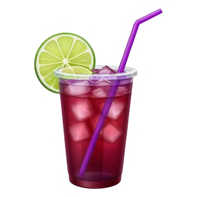 maroon purple cocktail with a lime in a plastic cup with lid and straw  sticker