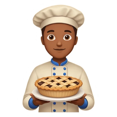 Baking community man avatar in vibrant style illustration. Pie, cookie, and muffin warm golden tones, simple shapes, flat design, high contrast. sticker