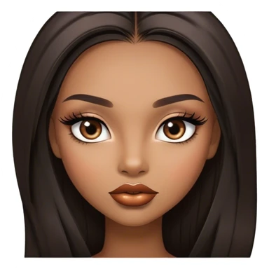 Glamourous, light brown skin tone, very beautiful girl, with big plump shiny lips, long long lashes, black straight smooth silky long hair, straight parting hair, brown eyes sticker