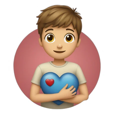 young boy hugging a heart sticker