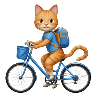 A cat is riding a bicycle and wearing a backpack. sticker