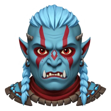 Fantasy orc portrait emoji, icy blue and deep red frost war paint on face, brutal winter warrior mood, strong facial features, minimal tribal design, clean high readability emoji style, male/female variant
 sticker