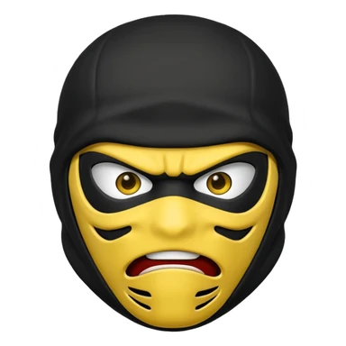 angry ninja face emoji with black ninja mask, no visible skin, classic emoji yellow face sticker