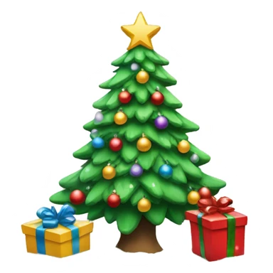 Christmas tree with snow and bobbles and presents underneath sticker