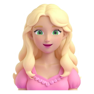 a 3d IOS realistic style emoji of a blonde with long hair and swamp eyes in a pink pastel dress winking sticker