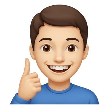 Con una sonrisa en la cara mientras muerde la punta del dedo indice en la boca son sus dientes sticker