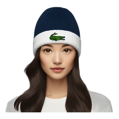 Brunette lacoste beanie with lacoste sticker
