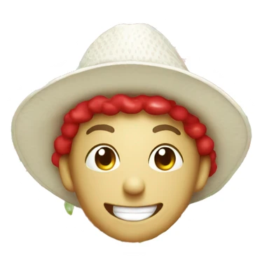 Red Strawberry smiling with a white sun hat in  sticker