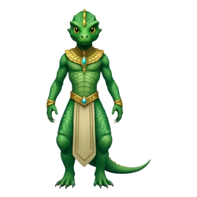 full body reptilian humanoid in ancient outfit, front view sticker