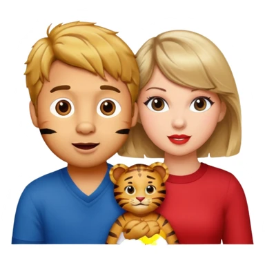 Daniel Tiger and Taylor Swift together, singing, bright and cute 2D emoji style sticker
