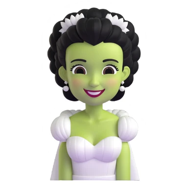 adorable 3D Bride of Frankenstein with big smile and cute black and white hair sticker