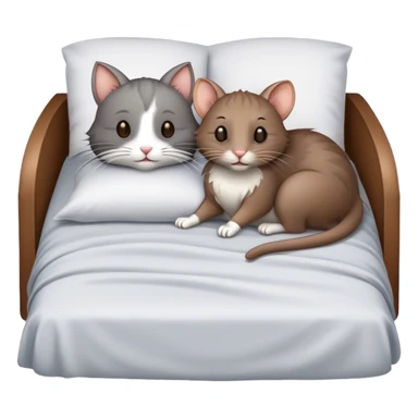 Cat holding rat in bed sticker
