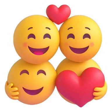 3D smiley emoji, round shape, in love, hugging boy and girl smileys, hearts, no body sticker