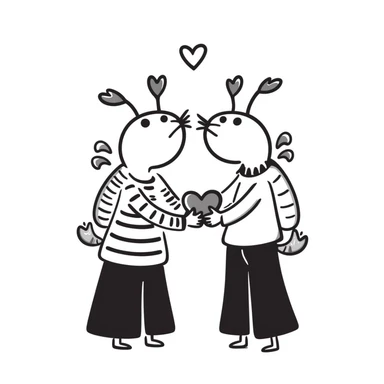 playful lobsters in love with hearts, hand-drawn doodle style sticker