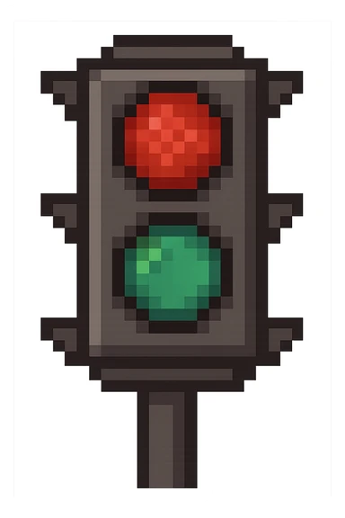 Transform this into a stop and go light showing both red and green lights, keep the pixel art style, no background. sticker