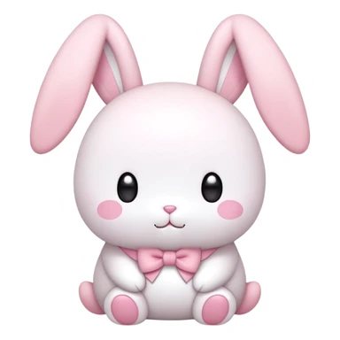 A pudgy bunny in authentic Sanrio style exactly like My Melody, two long floppy ears, round face, very minimal facial features with just simple eyes and tiny mouth, tiny spikes, light pink and white colors, small bow, ultra kawaii and simple sticker