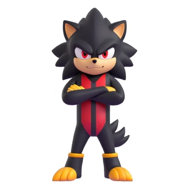Shadow the Hedgehog standing with arms crossed, red stripes, black fur, determined look sticker