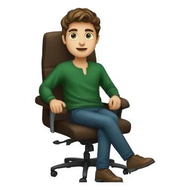 brown hair boy with dark green oversize shirt sitting in office chair sticker