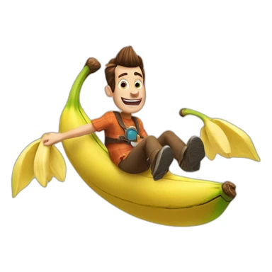 Hugh from jimmy neutron riding a flying banana  sticker