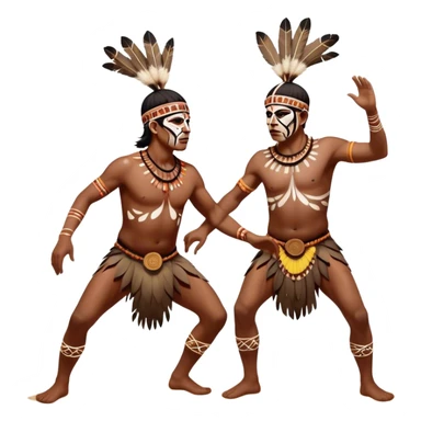 Cinematic Realistic scene of two indigenous male aboriginals performing an Aboriginal Corroboree, adorned in traditional body paint, captured in fluid motion with earthy tones and vibrant, cultural lighting sticker