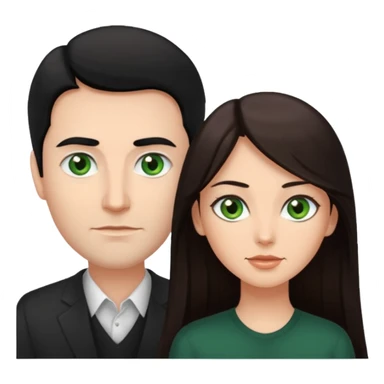 White man with black hair and green eyes woman with long brown hair and brown eyes sticker