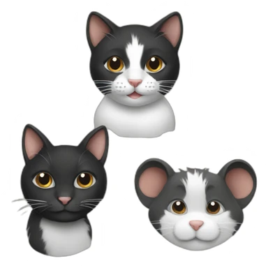black cat, black and white cat and 2 brown rats sticker