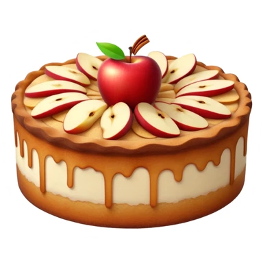 cinematic-realistic-apfelkuchen-dessert-emoji,-depicted-as-a-classic-apple-cake-bursting-with-cinnamon-and-apples-rendered-with-soft-textures-and-warm,-inviting-lighting. sticker