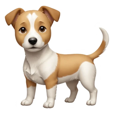 a full body facing front on of a buff white beagle cross jack russell terrier looking dog the size of a kelpie with light brown long ears resting on its face and a light brown patch above one eye and a large snout. the rest of the dog is completely white.  sticker