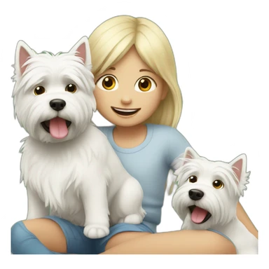 kids with westie playing sticker