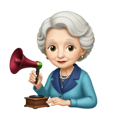 old lady with wineglass listening to gramophone sticker