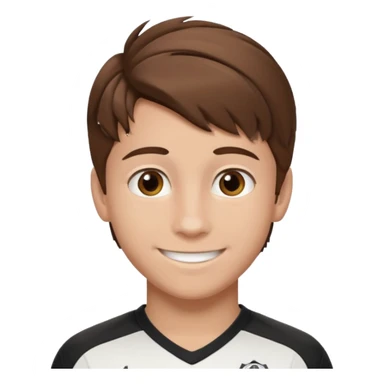 Illustrated emoji of a teen boy with brown hair and brown eyes, hair styled like a soccer player  sticker