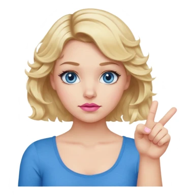 Girl Blonde short wavy hair,  blue eyes, cute blue top, long lashes, pink lips, showing thumbs down 👎  sticker