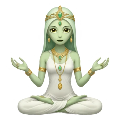 a Reptilian alien woman,in meditation, white dress like a priestess sticker