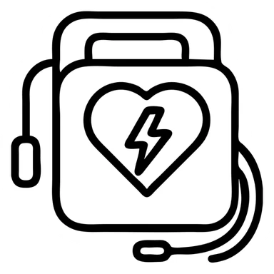 defibrillator, medical device, simple icon, clean lines, white background sticker