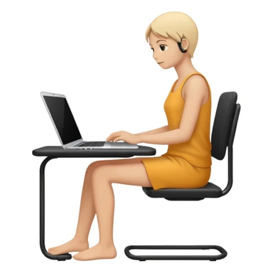 Minimalistic flat vector icon, iOS style, thin black contour on white background. Person silhouette sitting with a laptop, code brackets <> on the screen. Clean, no text, no shadows. sticker